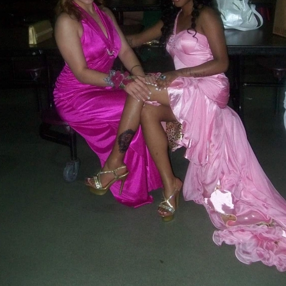 Dave & Johnny gown prom dress pink ruffles girly cheetah leopard animal print - Picture 15 of 17